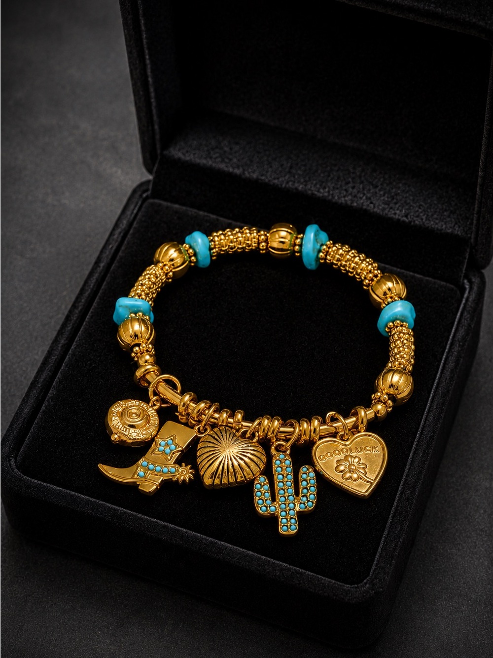 Gold-Tone Bracelet with Turquoise Accents - Picture 8 of 11